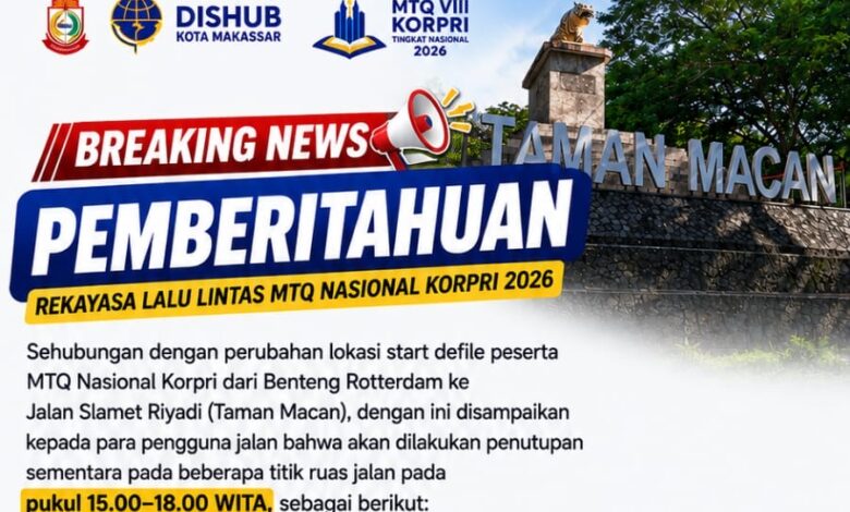Rute Defile MTQ KORPRI Berubah, Dishub Makassar Imbau Warga Hindari Pusat Kota