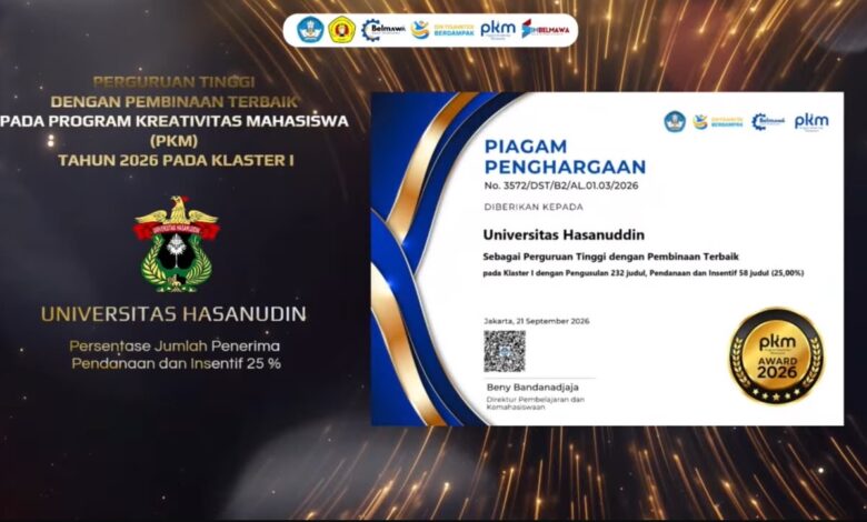 Unhas Raih Tiga Penghargaan PKM Award 2026, Torehkan Capaian Produktivitas dan Pembinaan